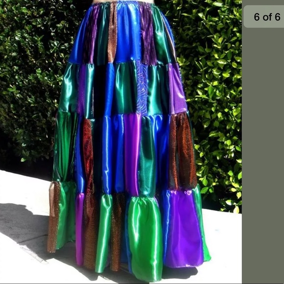 Peacock colors satin skirt patchwork boho size M - Picture 6 of 6